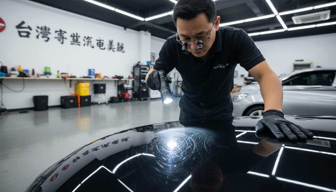 技師使用LED手電筒檢查漆面狀態